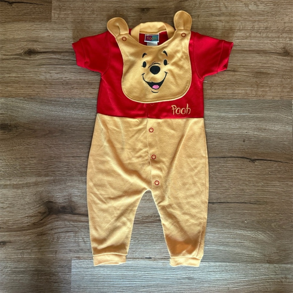 Vintage Disney Pooh Bear Infant Jumpsuit in Red and Tan